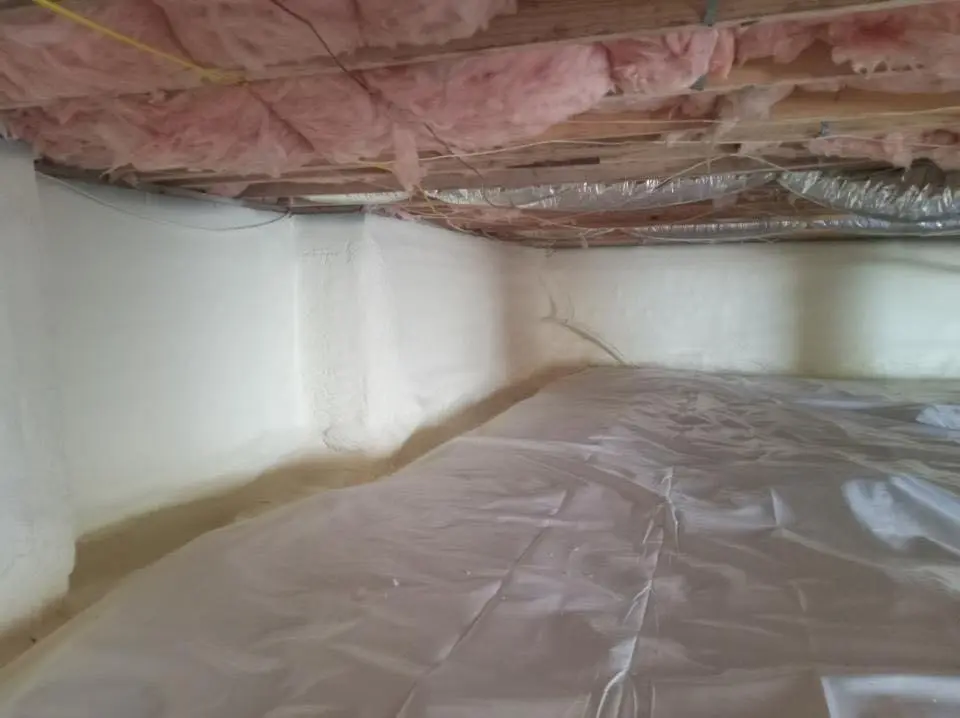 Crawl space encapsulation with closed-cell spray foam for Roof Waterproofing in Plymouth